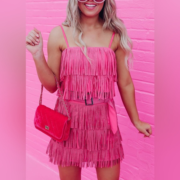 Pink Rhinestone Fringe Set - Picture 2 of 9